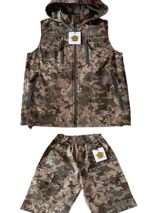 Комплект дитячий жилет та шорти army kids скаут камуфляж піксель