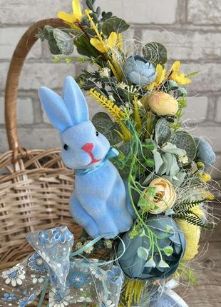 Великодній кошик з кроликом і квітами , н 45 см, 41*32 см, пасхальний декор,кошик на великдень.