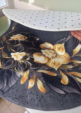 Круглый cерый ковер розы цветы 100 см 3d декоративный в гостиную прихожую спальню...