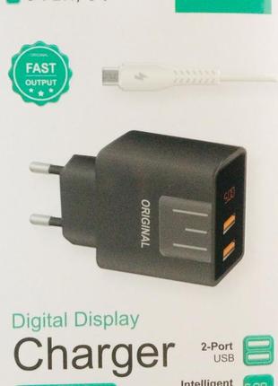 Адаптер (a-14) 220v 2 usb with digital display cx qc03/ 5740 (250 шт./ясть)