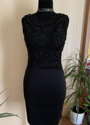 Платье мини черная с пайетками стрейчевая dorothy perkins