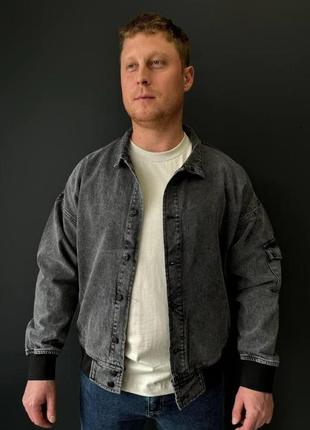 Стильная джинсовая мужская куртка john lucca темно-серого цвета s-xxl