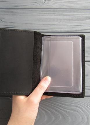 Подарунковий набір шкіряних виробів: портмоне, обкладинка на автодокументи чорний4 фото