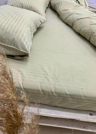Страйп-сатин, комплект постільної білизни, оливковий