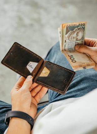 Мужской зажим для денег из натуральной кожи премиум качество, мужской на кнопке кошелек из crazy horse