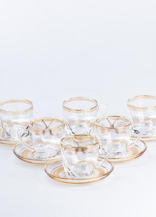 Чашка с блюдцем стеклянные прозрачные набор на 6 человек shop