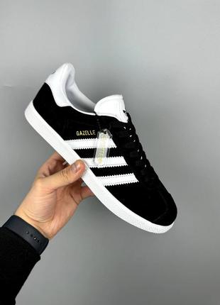 Adidas gazelle black/white5 фото