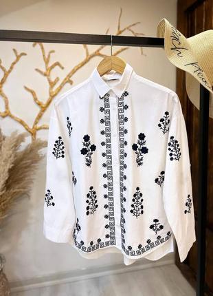 Женская белая качественная пышная вышиванка, вышитая рубашка блуза блузка украинская этно орнамент1 фото