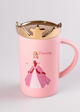 Чашка керамическая 400 мл princess с крышкой, розовый shop