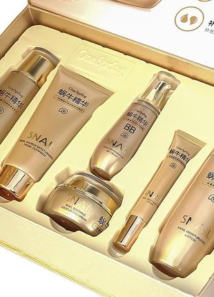 Набір для догляду за обличчям one spring snail repairbrightening з муцином равлики 6 в 1 dm-11
