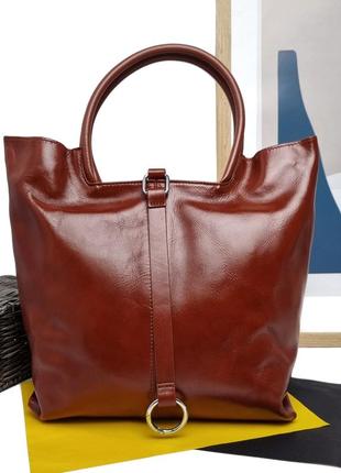 Большая вместительная сумка натуральная кожа коричневый арт.7729 brown vivaverba україна - (китай)