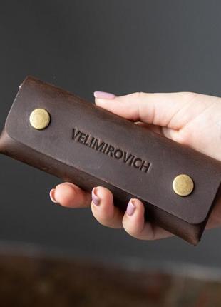Стильна шкіряна ключниця ручної роботи шоколад4 фото