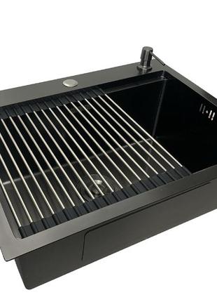 Кухонная мойка handmade monro 6045 в черном pvd (коврик + дозатор)