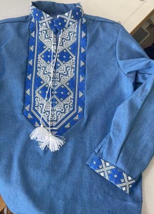 Вышиванка джинс на мальчика, размеры 140-170