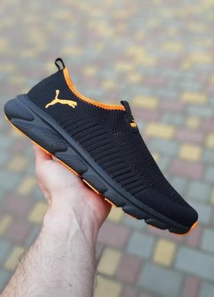 Puma тапки чорні з помаранчевим мокасини жіночі текстильні сітка легкі відмінна якість весняні літні демісезонні демісезон низькі пума