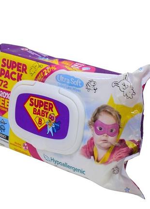 Вологі серветки super baby 72шт ромашка та алоє