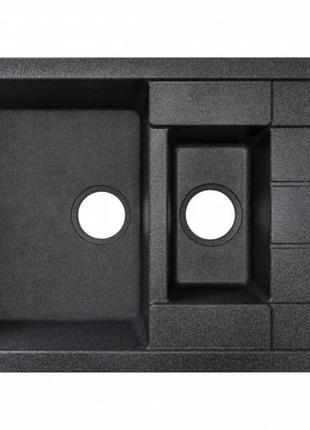 Гранітна мийка walroose pola 78*50 см з фруктовницей чорний з білими вкрапленнями