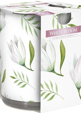 Ароматична свічка в скляному стакані bispol біла квітка (sn 72s-42)