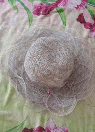 Летняя лёгкая панама шляпа женская сеткой с цветком.