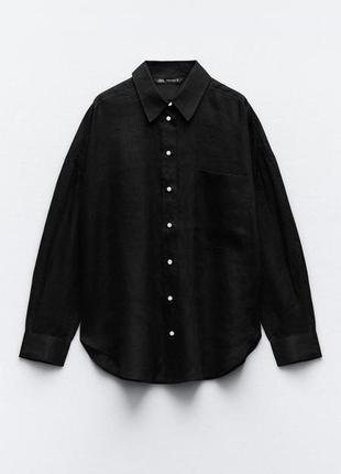 Рубашка лен zara черная