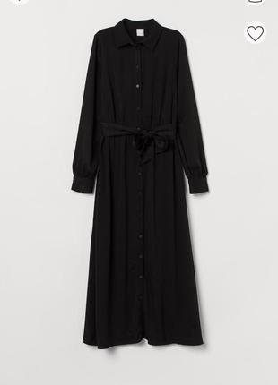 Чёрное вечернее платье в пол с поясом на завязке и карманами h&m