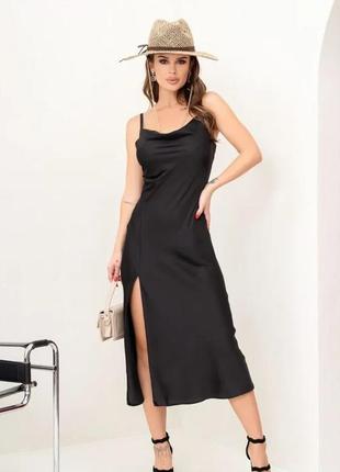 Чорне шовкове плаття-комбінація на бретельках, шовк, s l плаття, напівобхват: груди: s (45), m (47), l (49), xl (51), талія: s