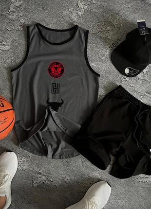 Спортивный баскетбольный комплект chicago bulls высокого качества, серая майка + спортивные шорты