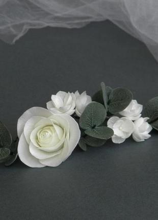 Шпильки для волосся з евкаліптом і трояндами весільні шпильки2 фото