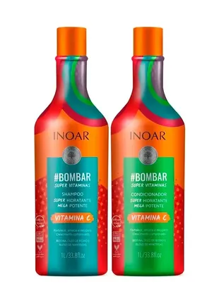 Бессульфатный шампунь и кондиционер витамин с для роста волос, inoar bombar (shmp/1000ml + cond/10