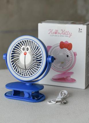 Портативный usb мини вентилятор на прищепке hellokitty работает от павербанка, синий