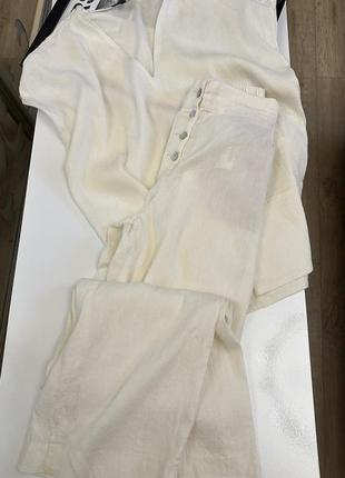 Лляний костюм штани та блуза, вільний лляний костюм massimo dutti