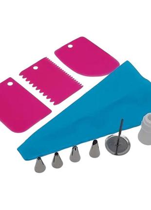 Набір кондитерський з 5 предметів та 4 насадки з перехідником (3 шпателя мішок тканинний багаторазовий та гвіздочок)