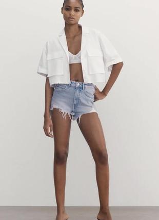 Трендові світло голубі джинсові шорти zara висока талія посадка тренд мода сині