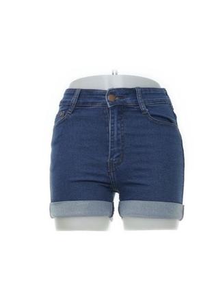 Denim & co брендовые модные шорты темно синие с подворотами шероховатые высокая посадка