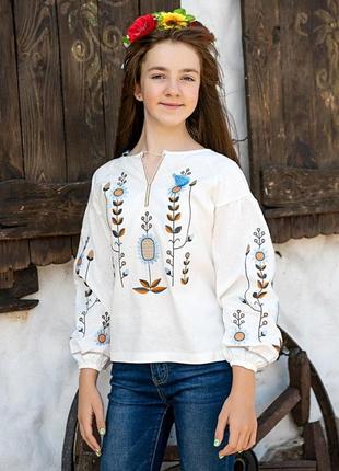 Детская льняная вышиванка для девочек