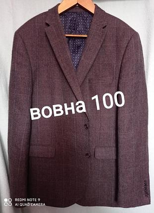 Т23. вовняний сіро-коричневий піджак у клітинку добротний зручний гарний практичний вовна