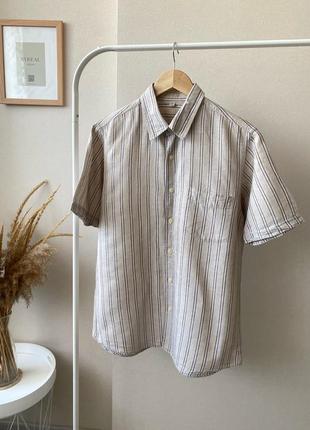 Лляна сорочка в смужку теніска бежева uniqlo вінтаж