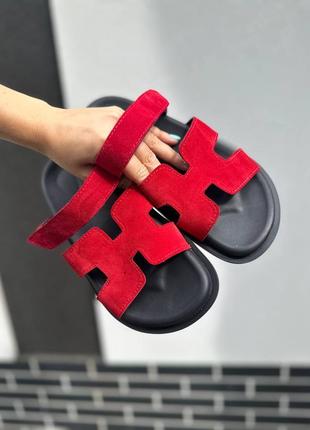 Шльопанці, червоний, натуральна замша