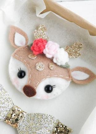 Детские новогодние заколки для девочки / заколка олень / набор заколок резинок