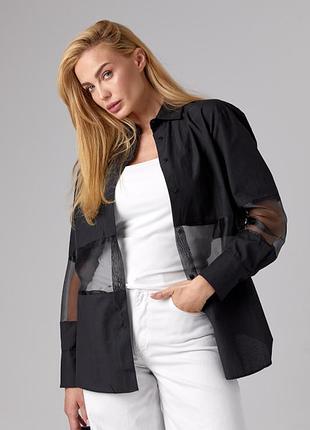 Подовжена жіноча сорочка з прозорими вставками