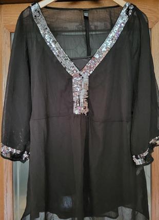 Блуза чорна з паєтками оверсайз h&m eur 54