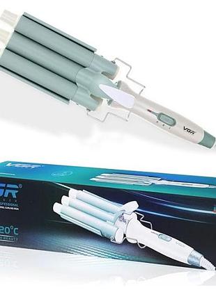 Плойка потрійна для волосся vgr v-595 professional потрійна плойка хвиля 22 мм щипці на три хвилі yh-634 90 вт