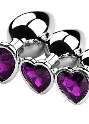Набір анальних корків we love з фіолетовим стразом у формі серця