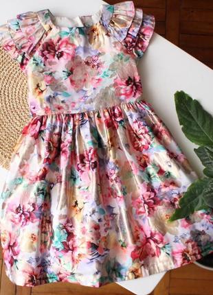 Шикарное блестящее праздничное платье в цветы tu 5-6 лет
