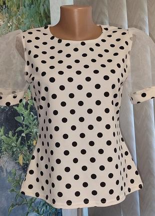 Футболка, женская блуза в горох, фатин