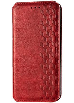 Шкіряний чохол книжка getman cubic (pu) для xiaomi redmi 9c штучна шкіра, слот для візитки, червоний