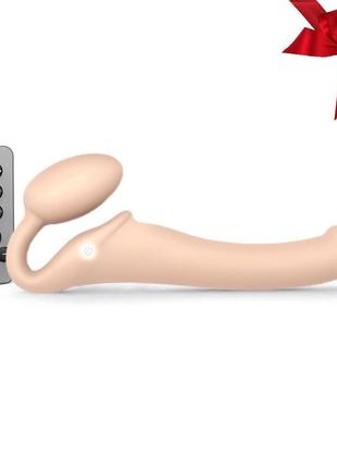 Безремневой страпон с вибрацией strap-on-me vibrating flesh m, диаметр 3,3см, пульт ду, регулируемый  so3355