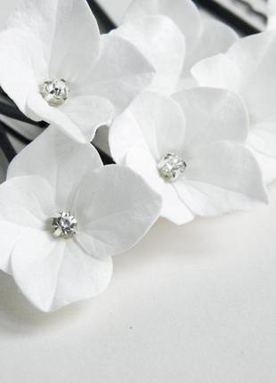 Шпильки з білими гортензіями шпильки для волосся з квітами5 фото