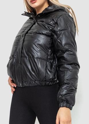 Куртка женская демисезонная экокожа, цвет черный4 фото