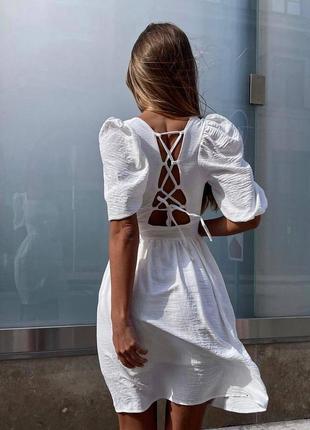 Літня сукня з завʼязками на спинці в трьох кольорах – білий, фіалка (ліловий), бежевий американський креп
